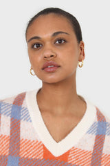 Ivory blue and orange brushed plaid sweater vest