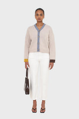 Oatmeal and blue contrast trim cardigan