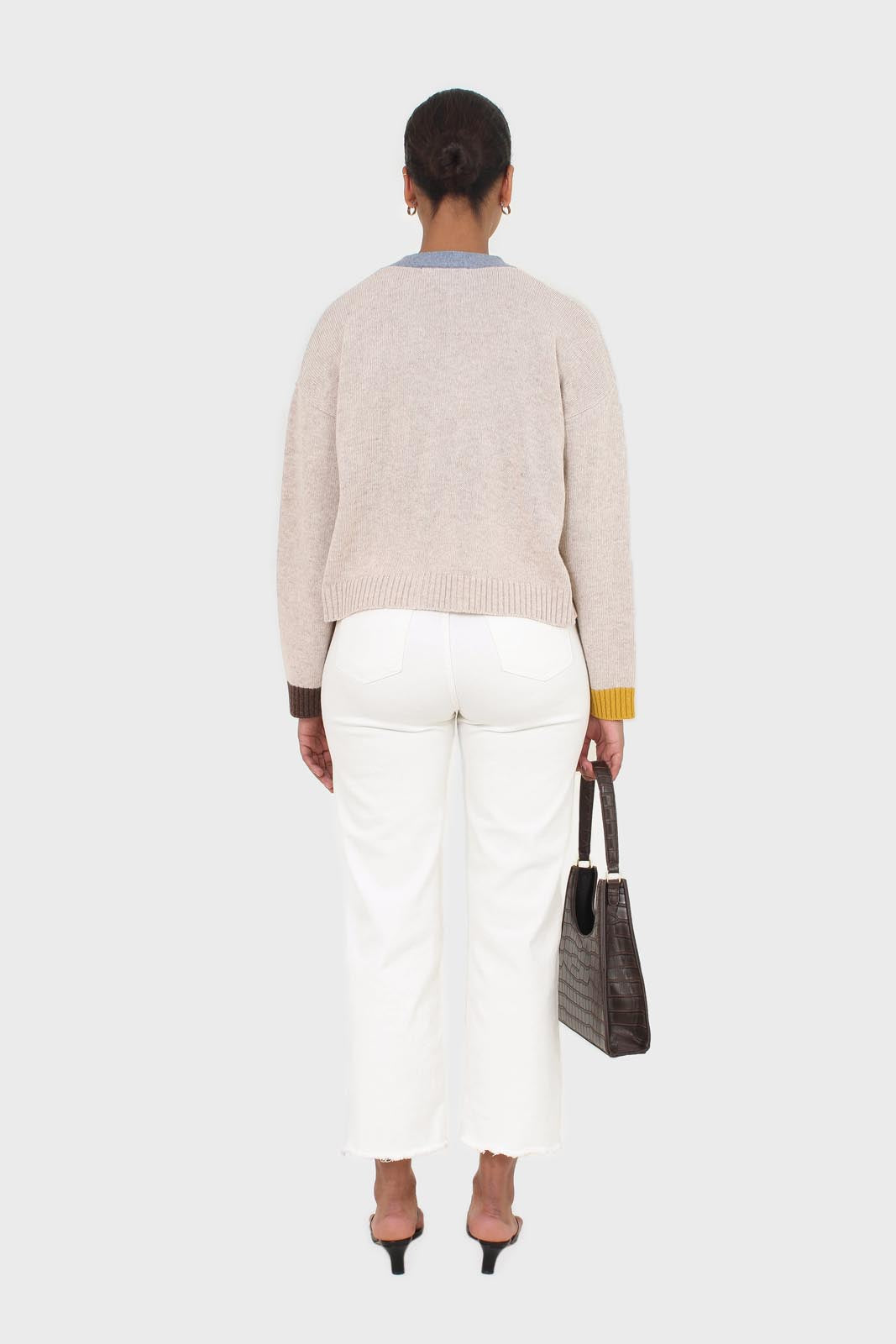 Oatmeal and blue contrast trim cardigan