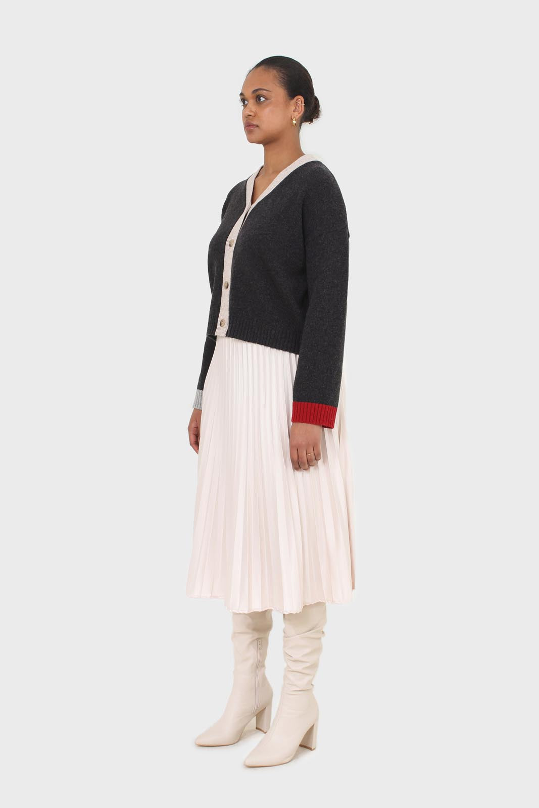 Charcoal and oatmeal contrast trim cardigan