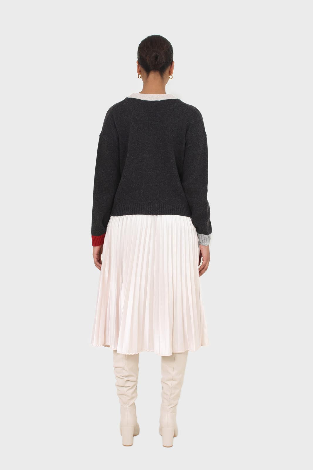 Charcoal and oatmeal contrast trim cardigan