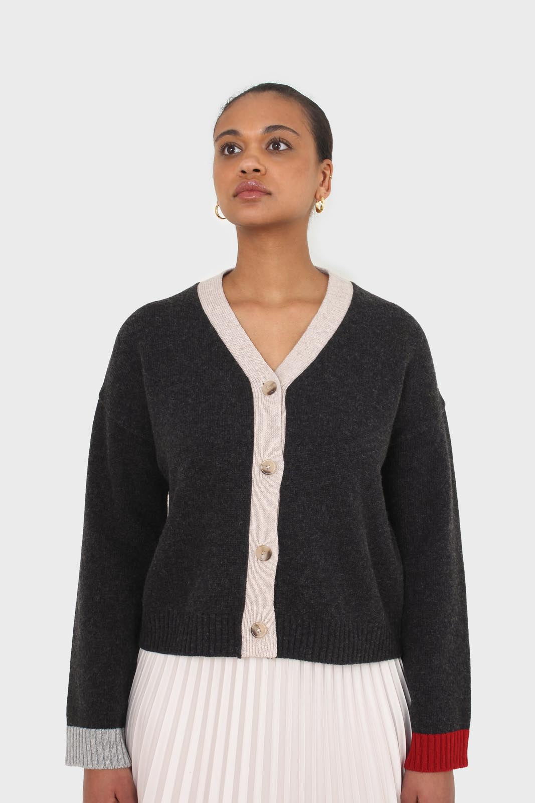 Charcoal and oatmeal contrast trim cardigan