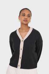 Charcoal and oatmeal contrast trim cardigan