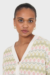 Ivory and lime tiny intarsia tulip cardigan
