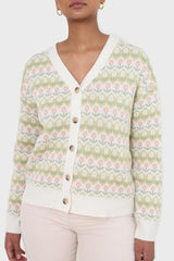 Ivory and lime tiny intarsia tulip cardigan