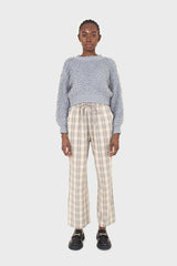Beige and khaki plaid loose fit trousers