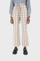 Beige and khaki plaid loose fit trousers