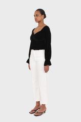 Black velvet smocked crop off shoulder top
