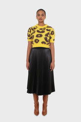 Yellow and brown brushed leopard knit tee