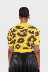 Yellow and brown brushed leopard knit tee