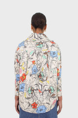 Ivory sketch print large collar blouse
