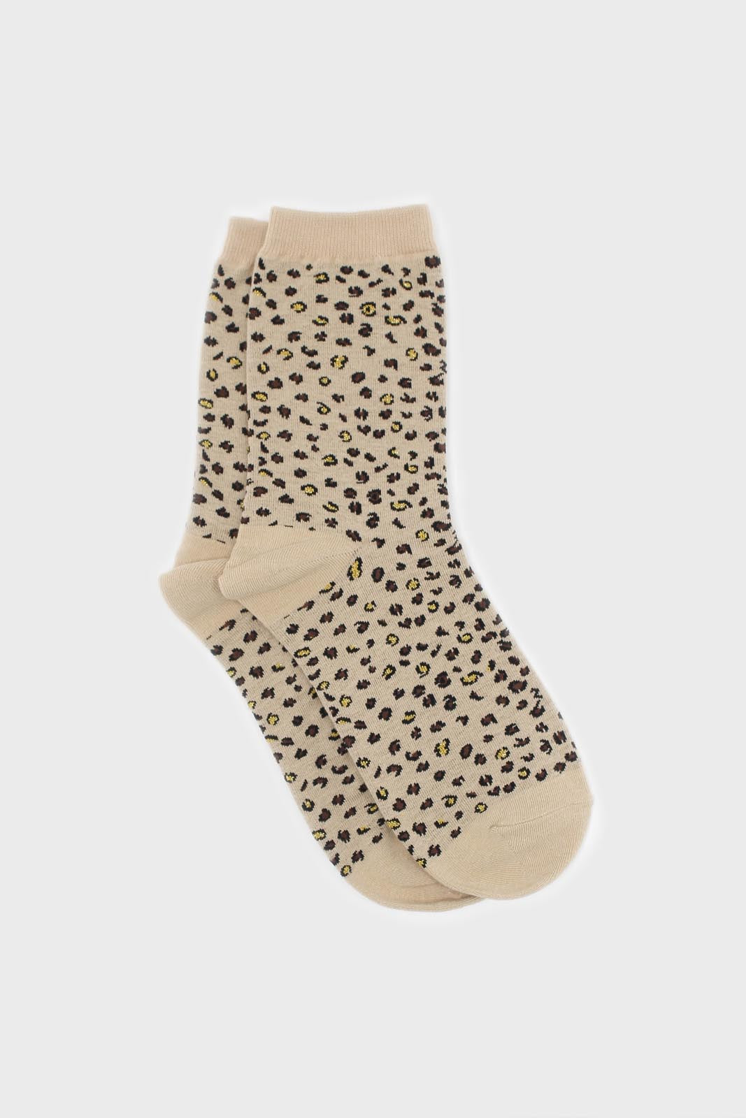 Beige and black metallic leopard print socks