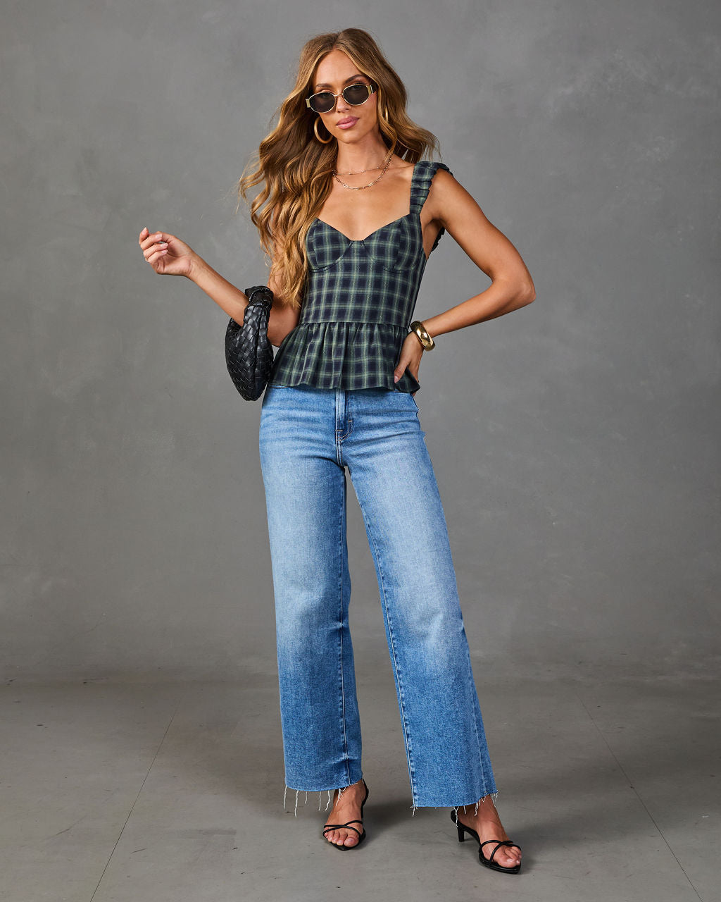 Harvest Social Plaid Peplum Tank Top
