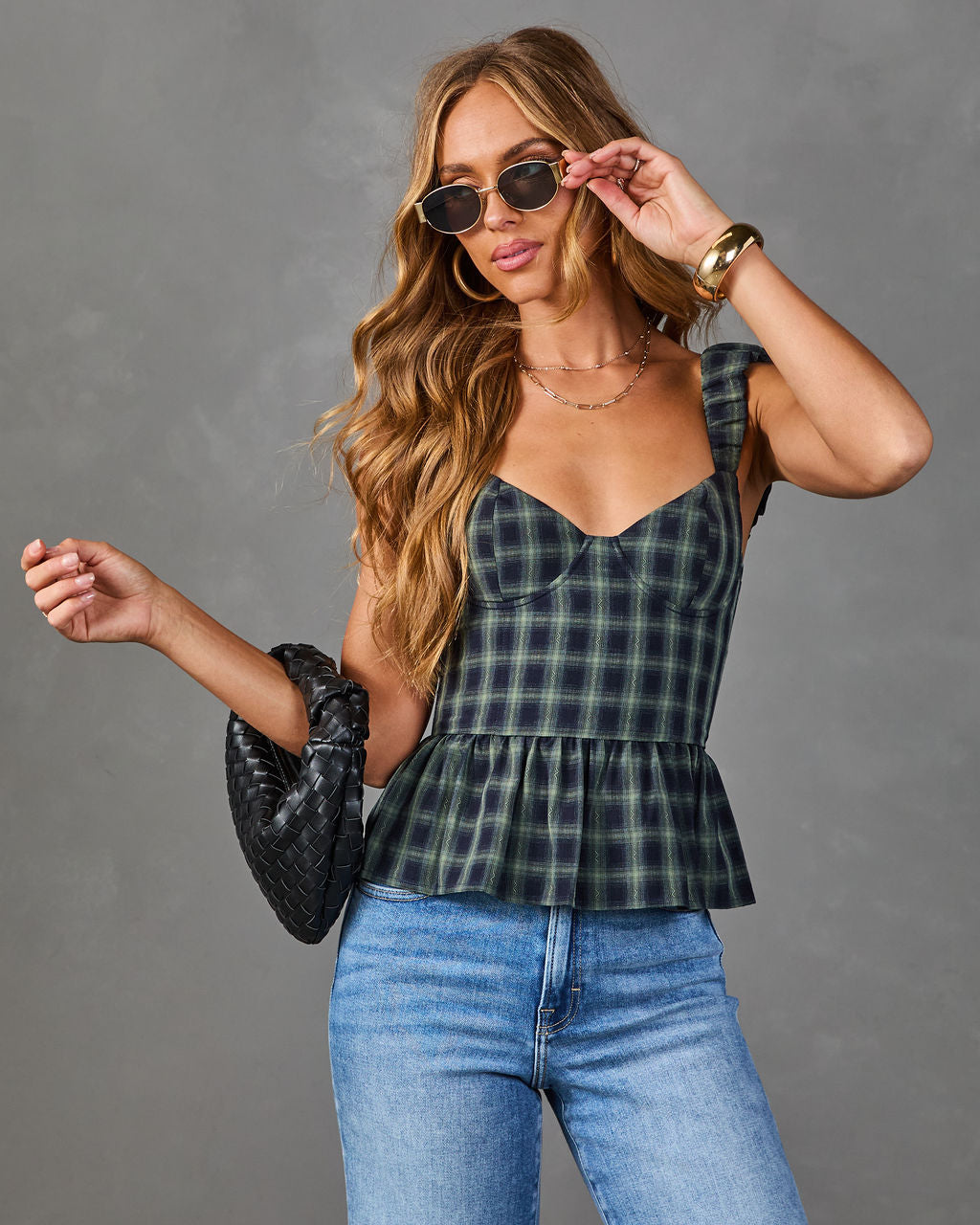 Harvest Social Plaid Peplum Tank Top