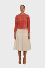 Orange ribbed velvet long sleeved top