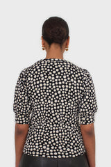 Black and white daisy puff sleeved top