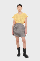 Grey and yellow checked pleated mini skirt