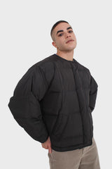 Black vegan leather trim puffer jacket