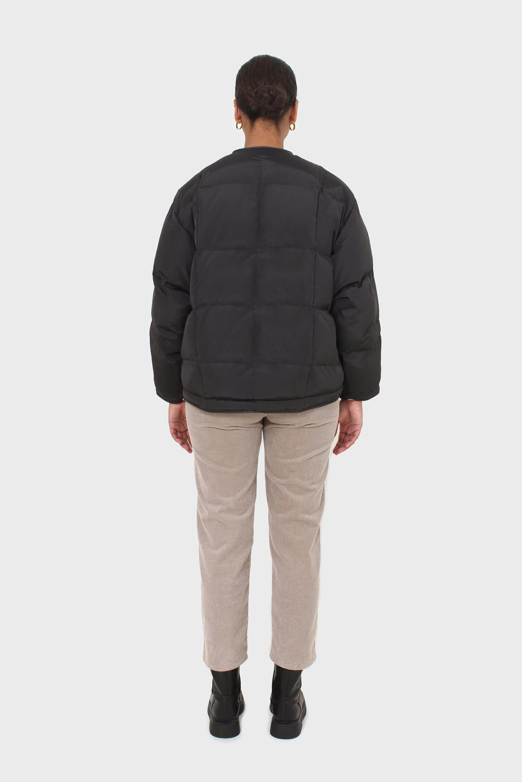 Black vegan leather trim puffer jacket
