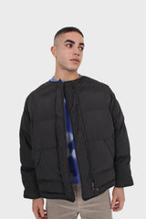 Black vegan leather trim puffer jacket