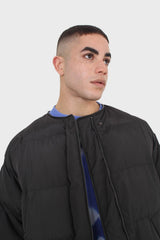 Black vegan leather trim puffer jacket