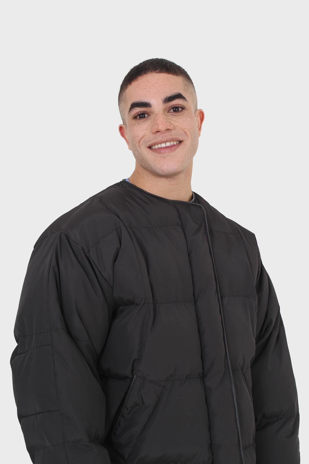 Black vegan leather trim puffer jacket