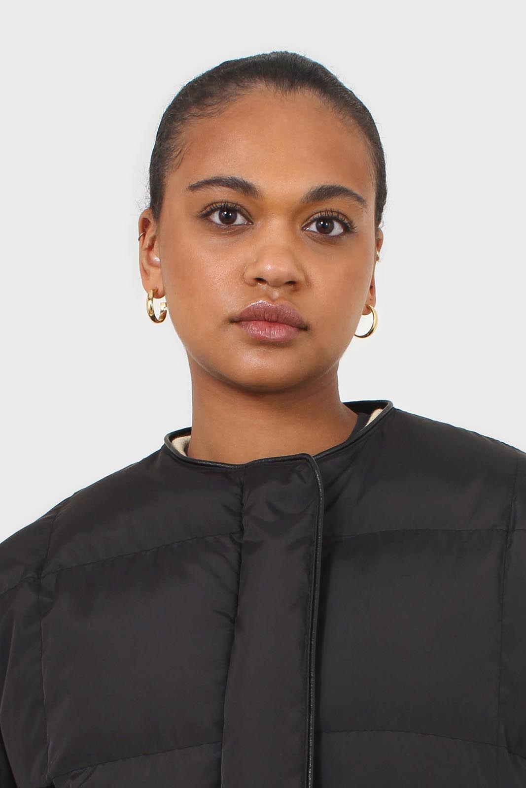 Black vegan leather trim puffer jacket