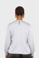 Light blue shirring panel silky blouse
