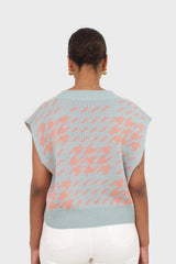 Blue and pink giant houndstooth sweater vest