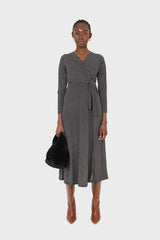 Black and white diamond jersey wrap dress