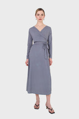 Blue and purple diamond jersey wrap dress