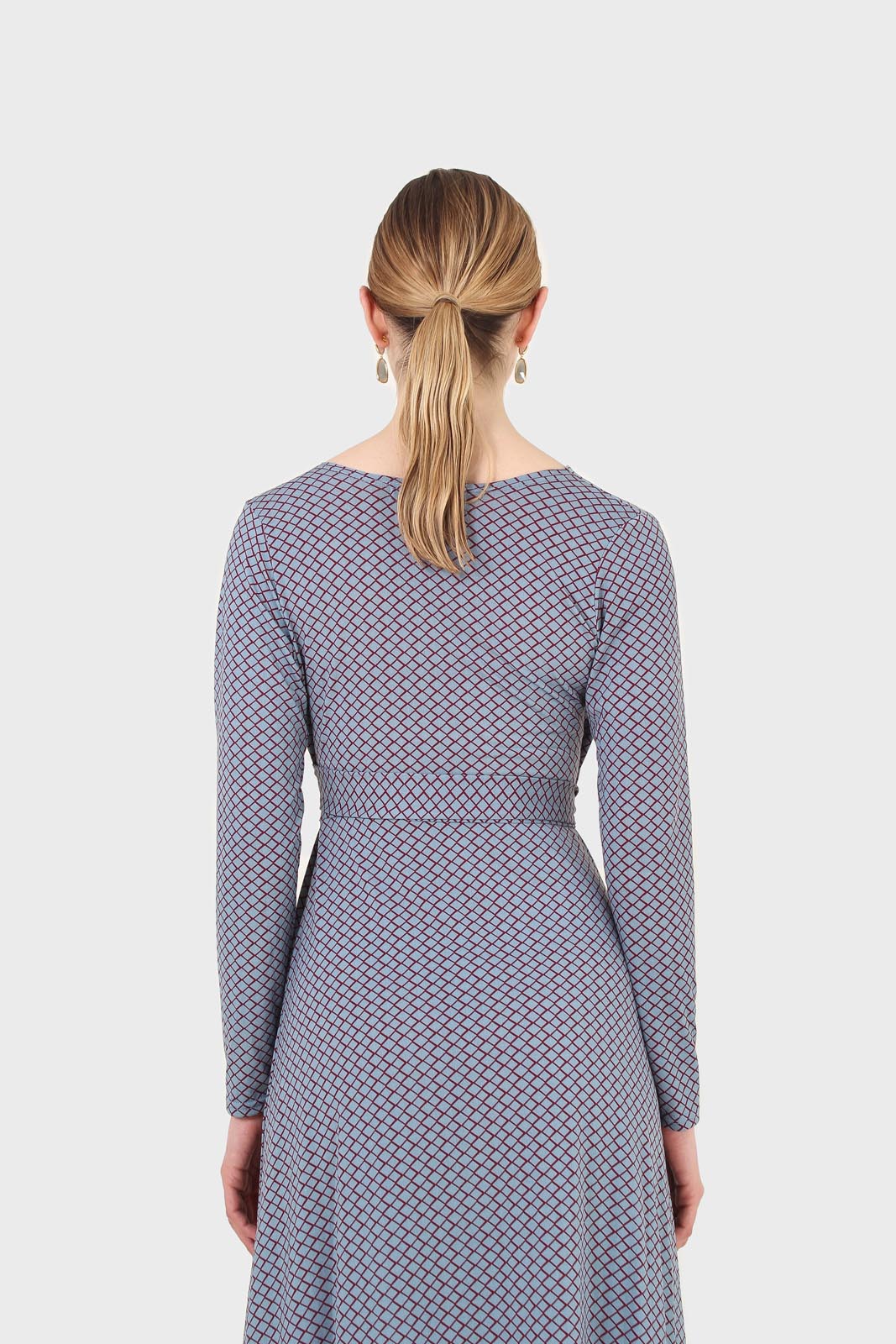 Blue and purple diamond jersey wrap dress