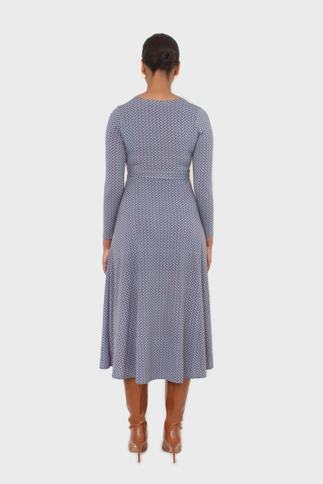 Blue and purple diamond jersey wrap dress