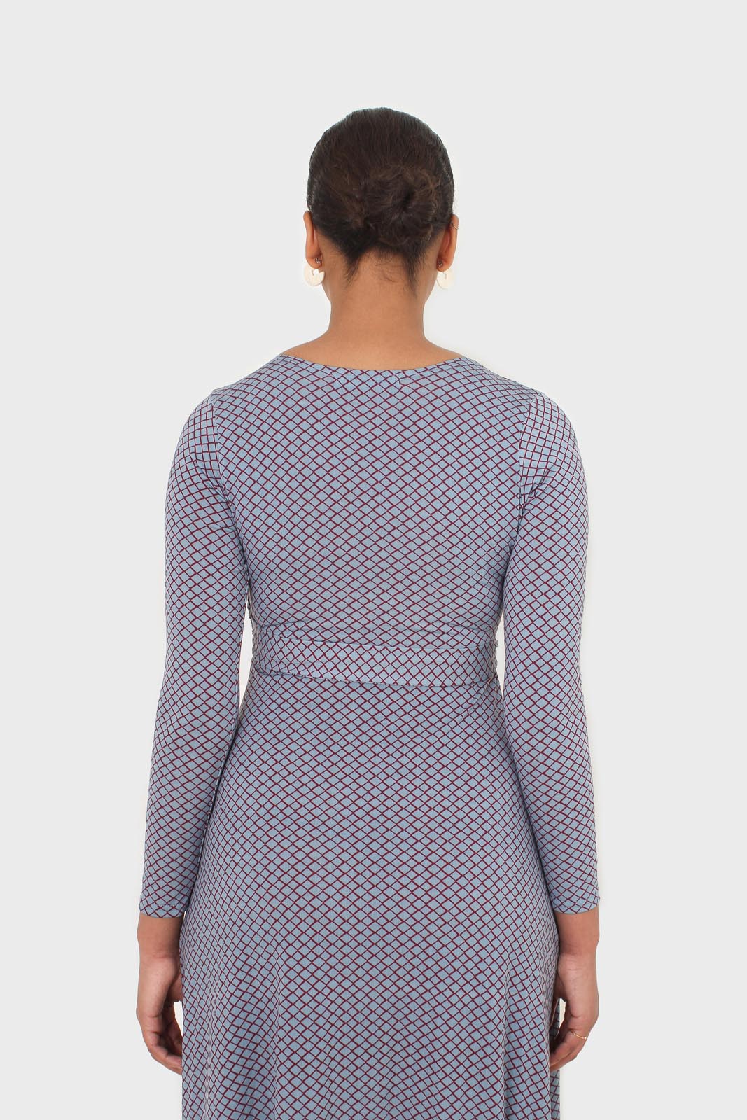 Blue and purple diamond jersey wrap dress