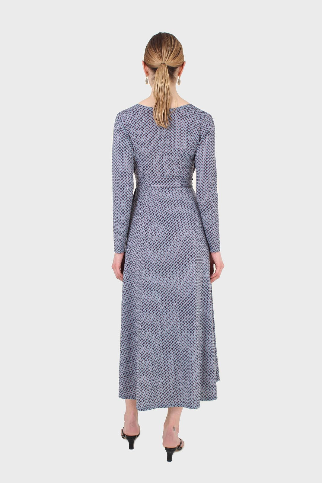 Blue and purple diamond jersey wrap dress