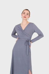 Blue and purple diamond jersey wrap dress