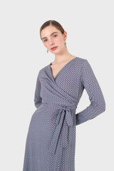 Blue and purple diamond jersey wrap dress
