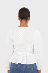 White embroidered floral blouse