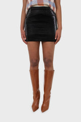 Black vegan leather contrast quilt mini skirt