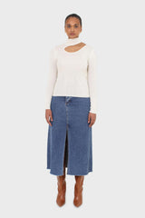 Ivory large cut out fitted knit turtleneck