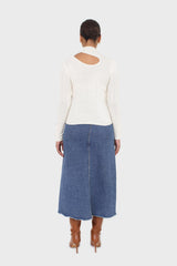 Ivory large cut out fitted knit turtleneck
