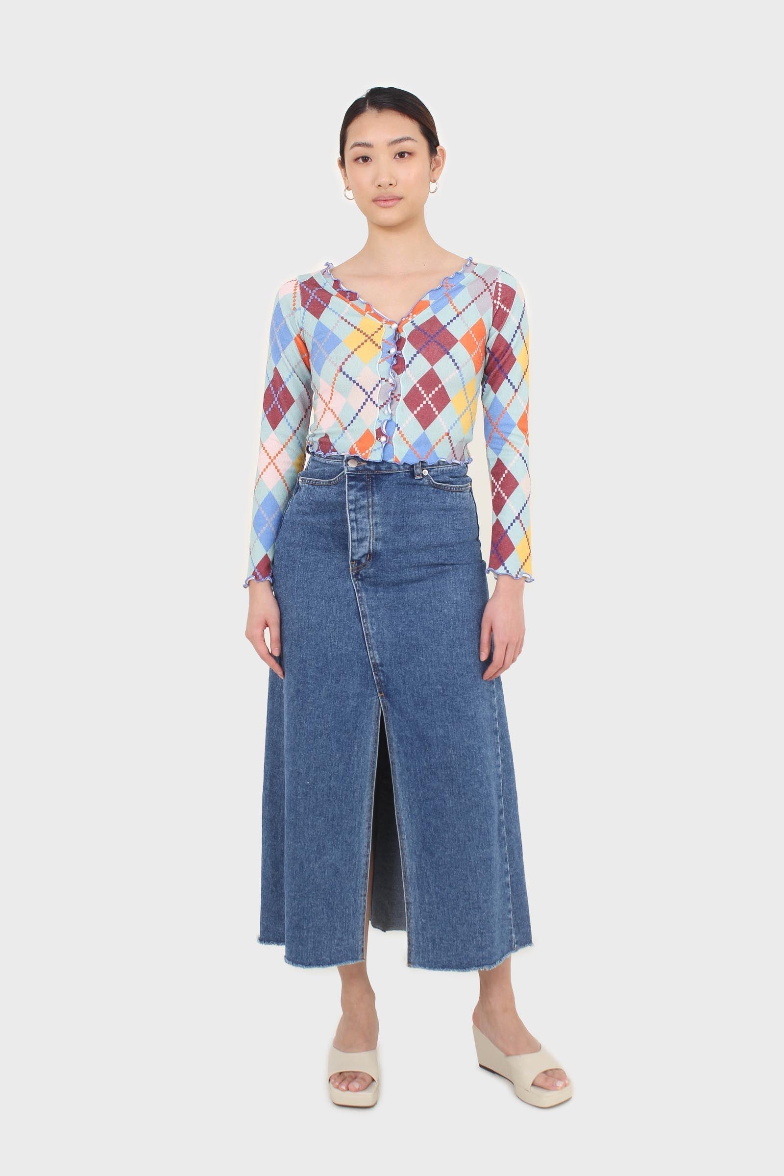 Mint multicoloured argyle button up top