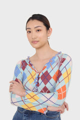 Mint multicoloured argyle button up top