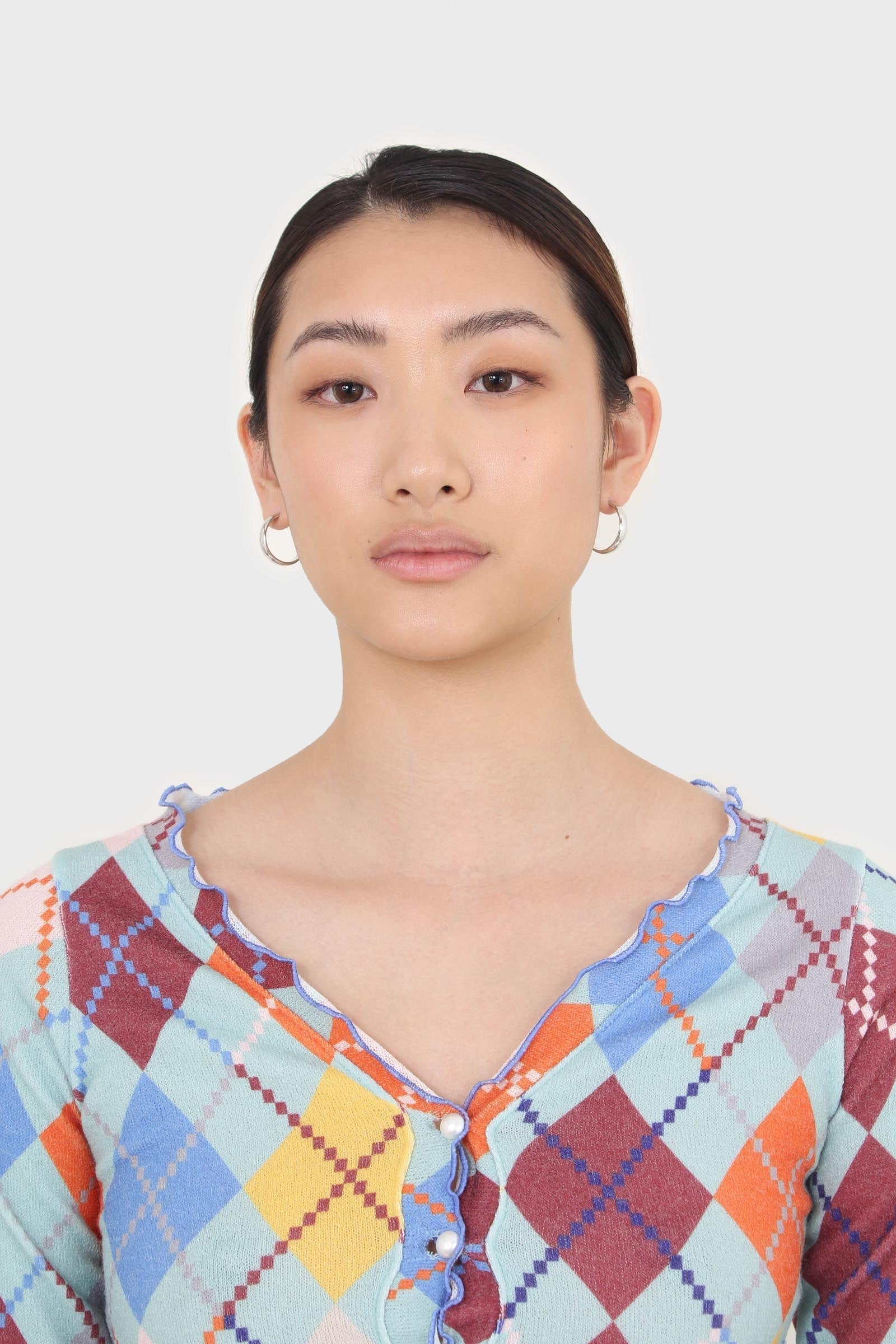 Mint multicoloured argyle button up top