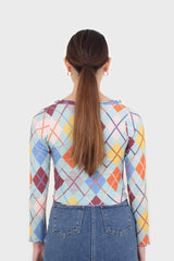 Mint multicoloured argyle button up top