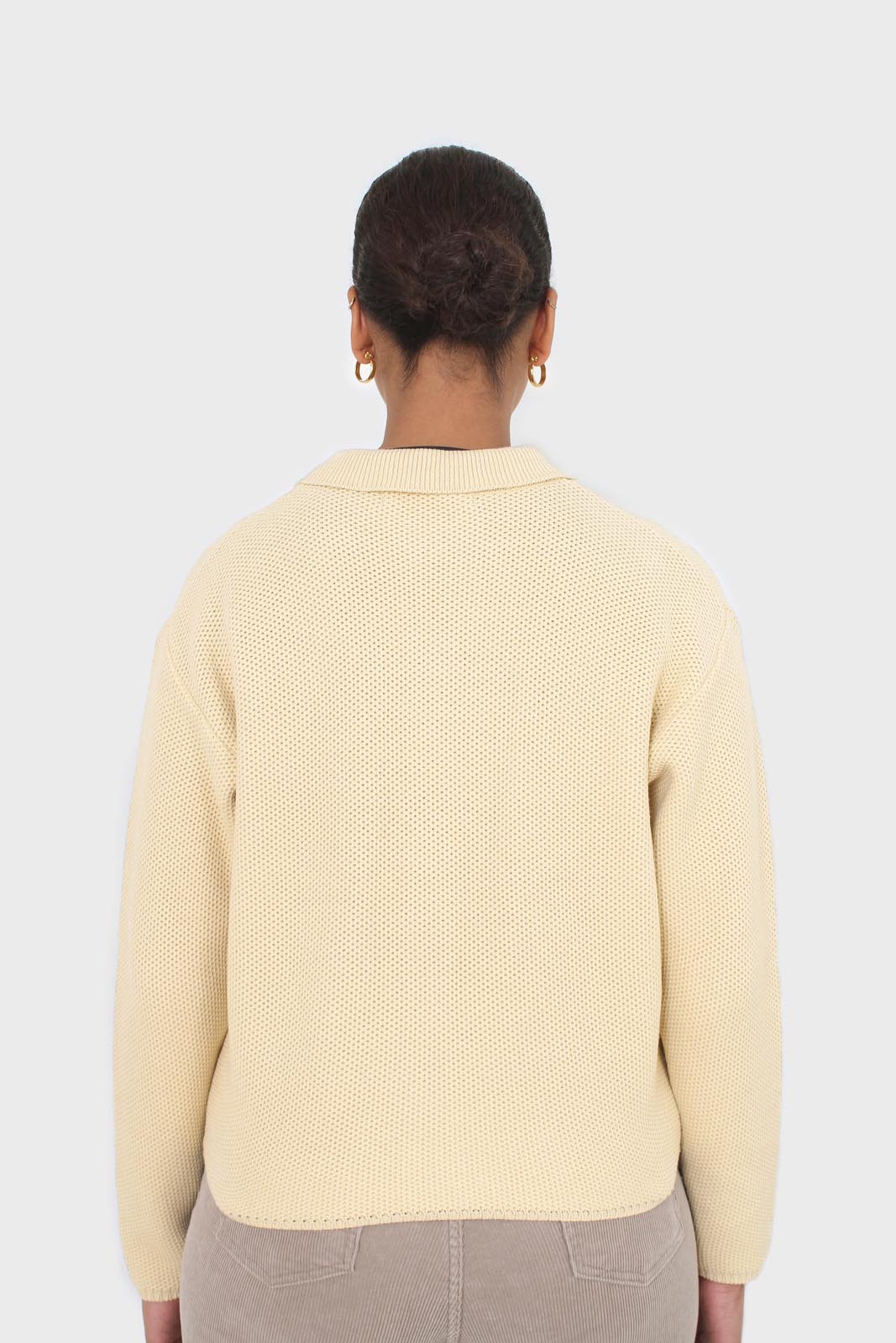 Pale yellow waffle zip up cardigan