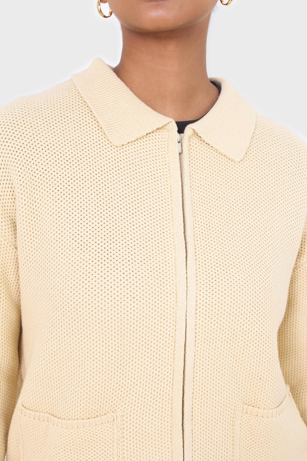 Pale yellow waffle zip up cardigan