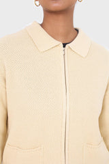 Pale yellow waffle zip up cardigan