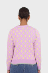 Lilac and yellow intarsia daisy cardigan