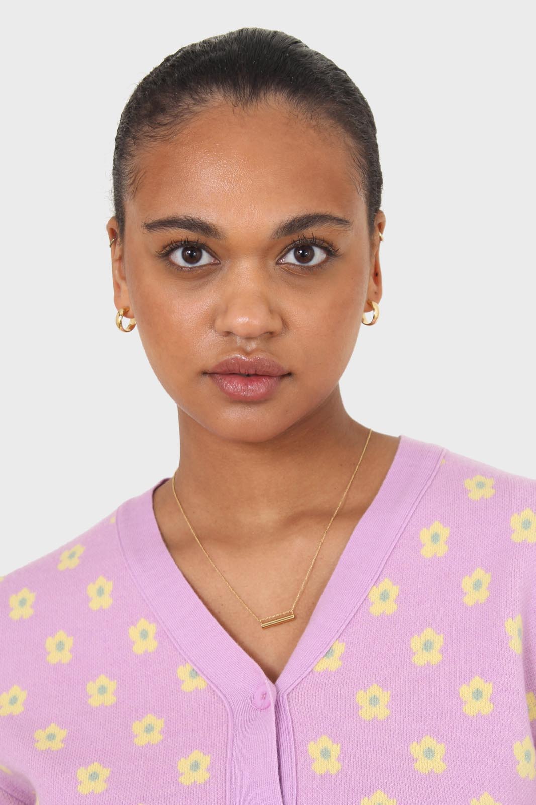 Lilac and yellow intarsia daisy cardigan